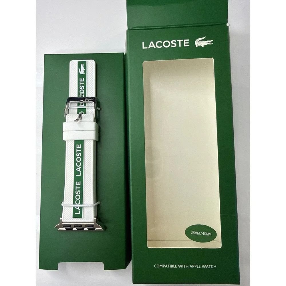 Lacoste White Silicone Apple Watch Strap 38mm 40mm Green Logo Band 2010214